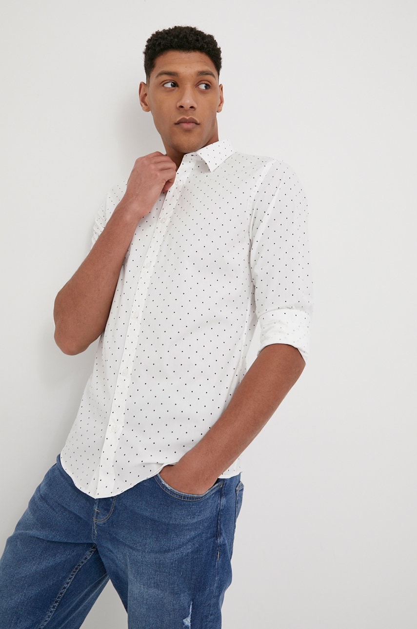 Jack & jones camasa barbati, culoarea alb, cu guler clasic, regular