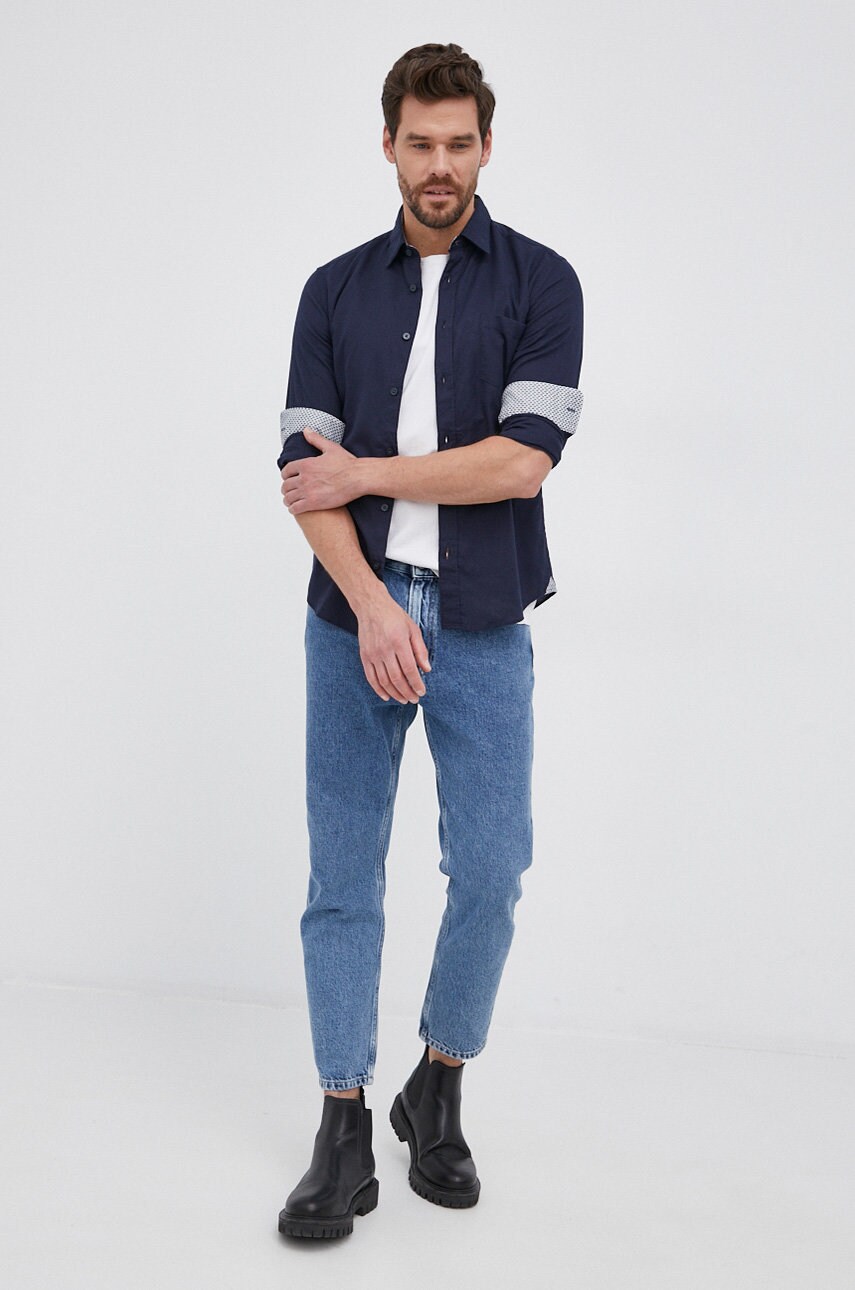 

Хлопковая рубашка Boss мужская цвет синий slim классический воротник