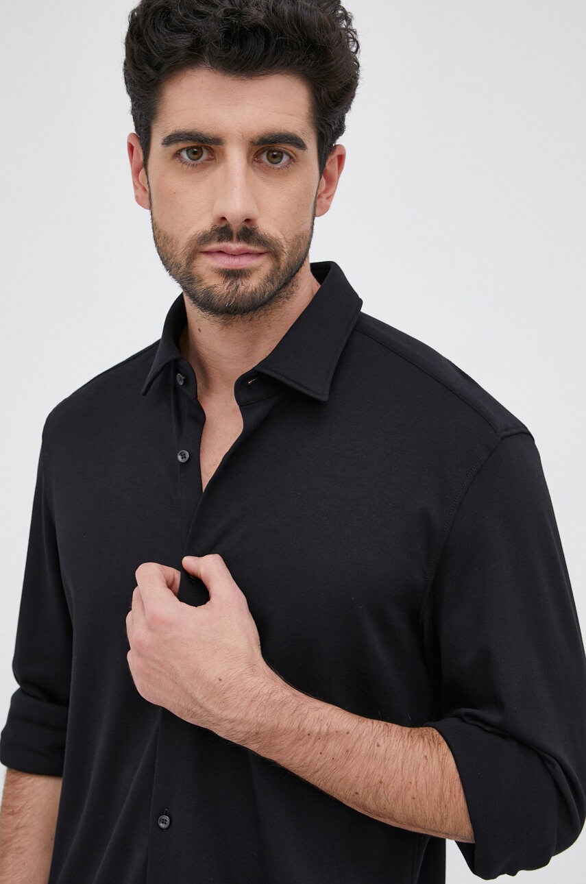 Hugo cămașă din bumbac bărbați, culoarea negru, cu guler clasic, slim