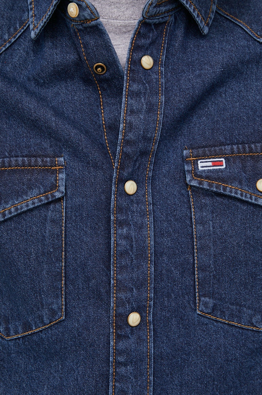 

Джинсовая рубашка Tommy Jeans мужская цвет синий regular классический воротник