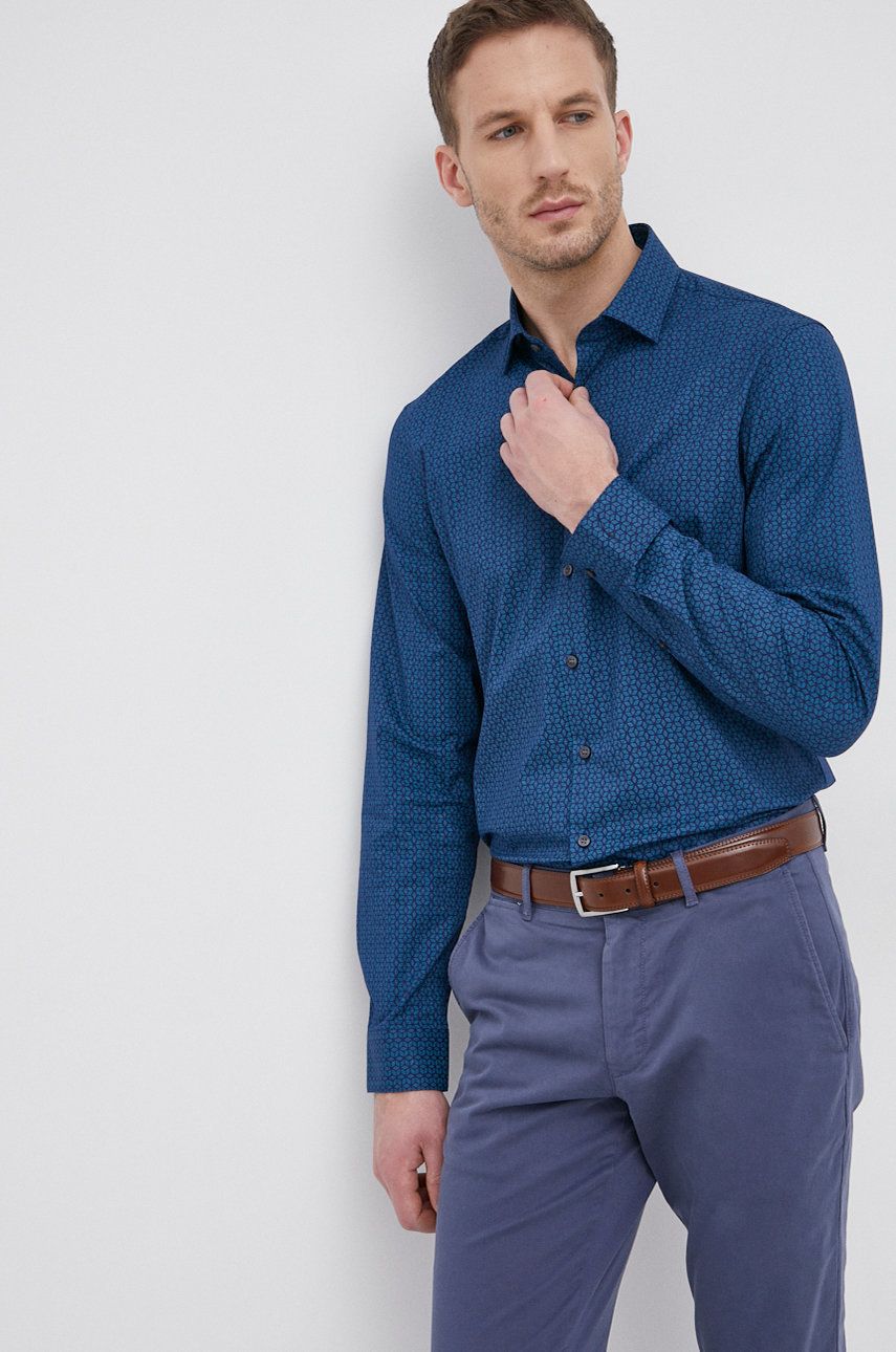 Calvin Klein Koszula bawełniana męska kolor granatowy slim z kołnierzykiem klasycznym