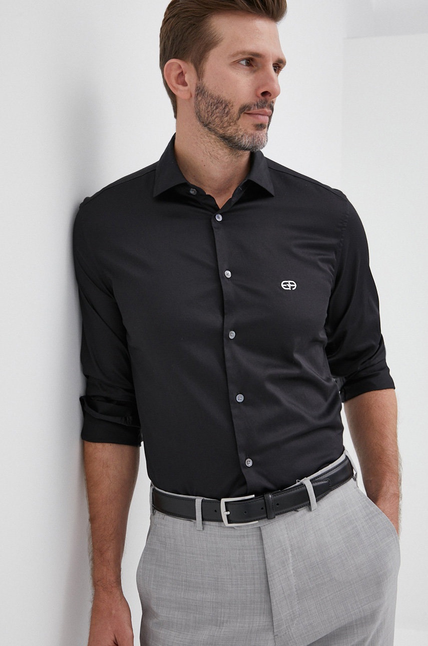 

Риза Emporio Armani мъжка в черно със стандартна кройка с класическа яка, Черен