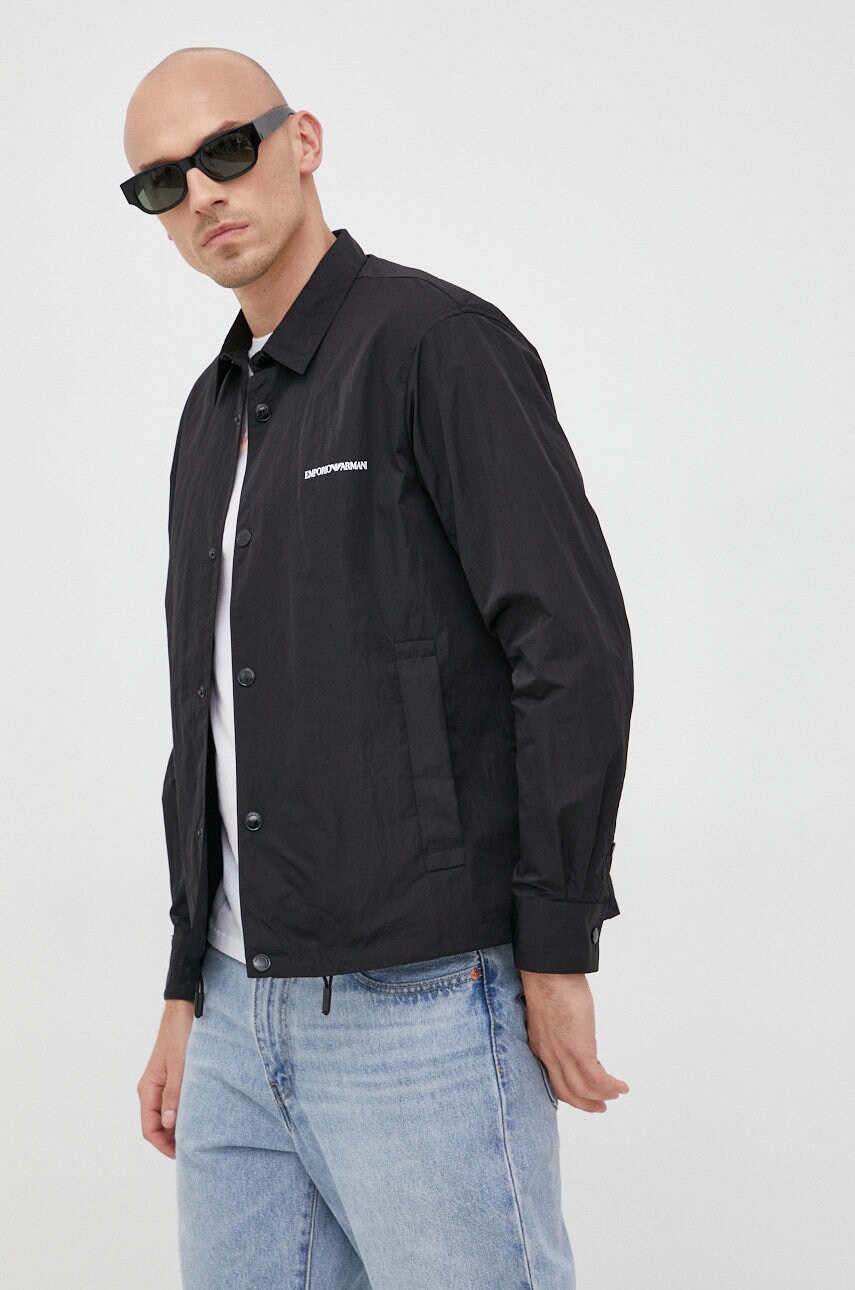 Emporio armani geaca barbati, culoarea negru, de tranzitie