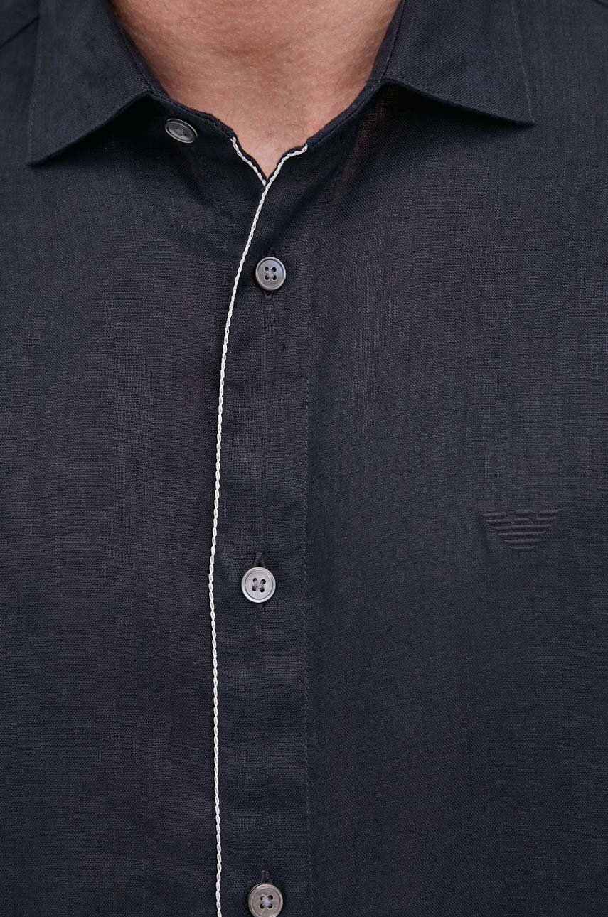 

Сорочка з льону Emporio Armani чоловіча колір синій regular класичний комір