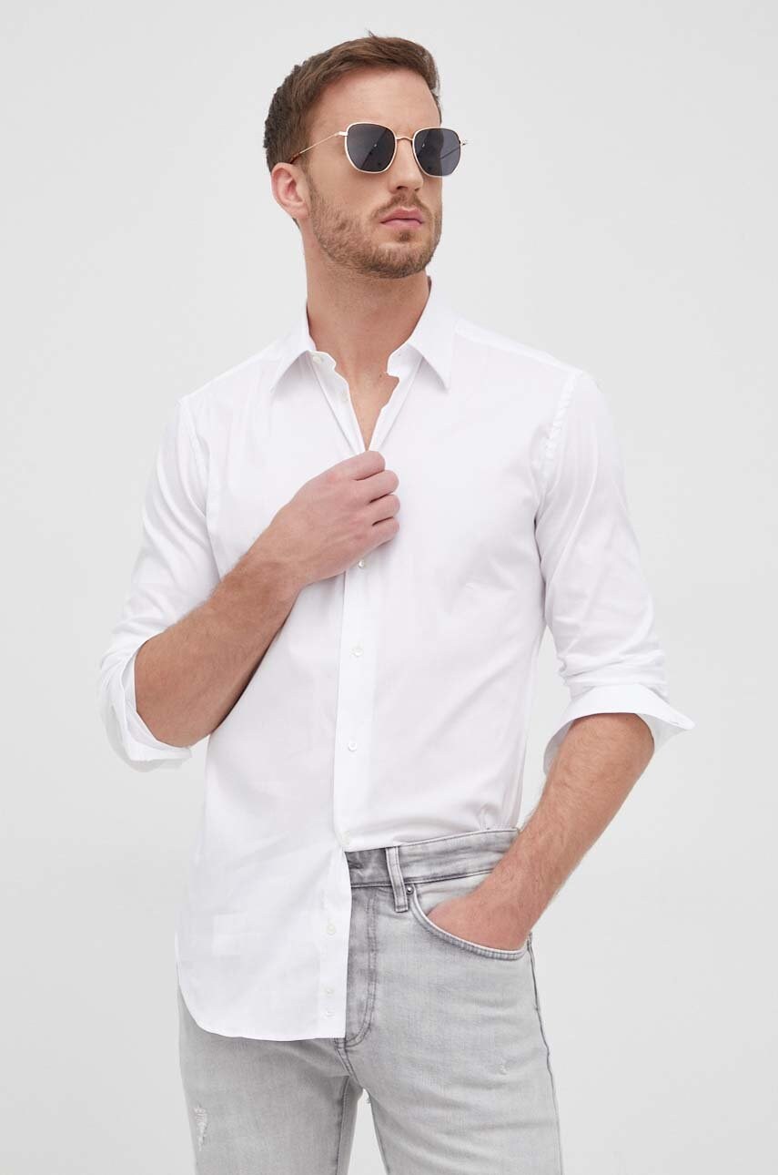 Emporio armani camasa barbati, culoarea alb, cu guler clasic, slim