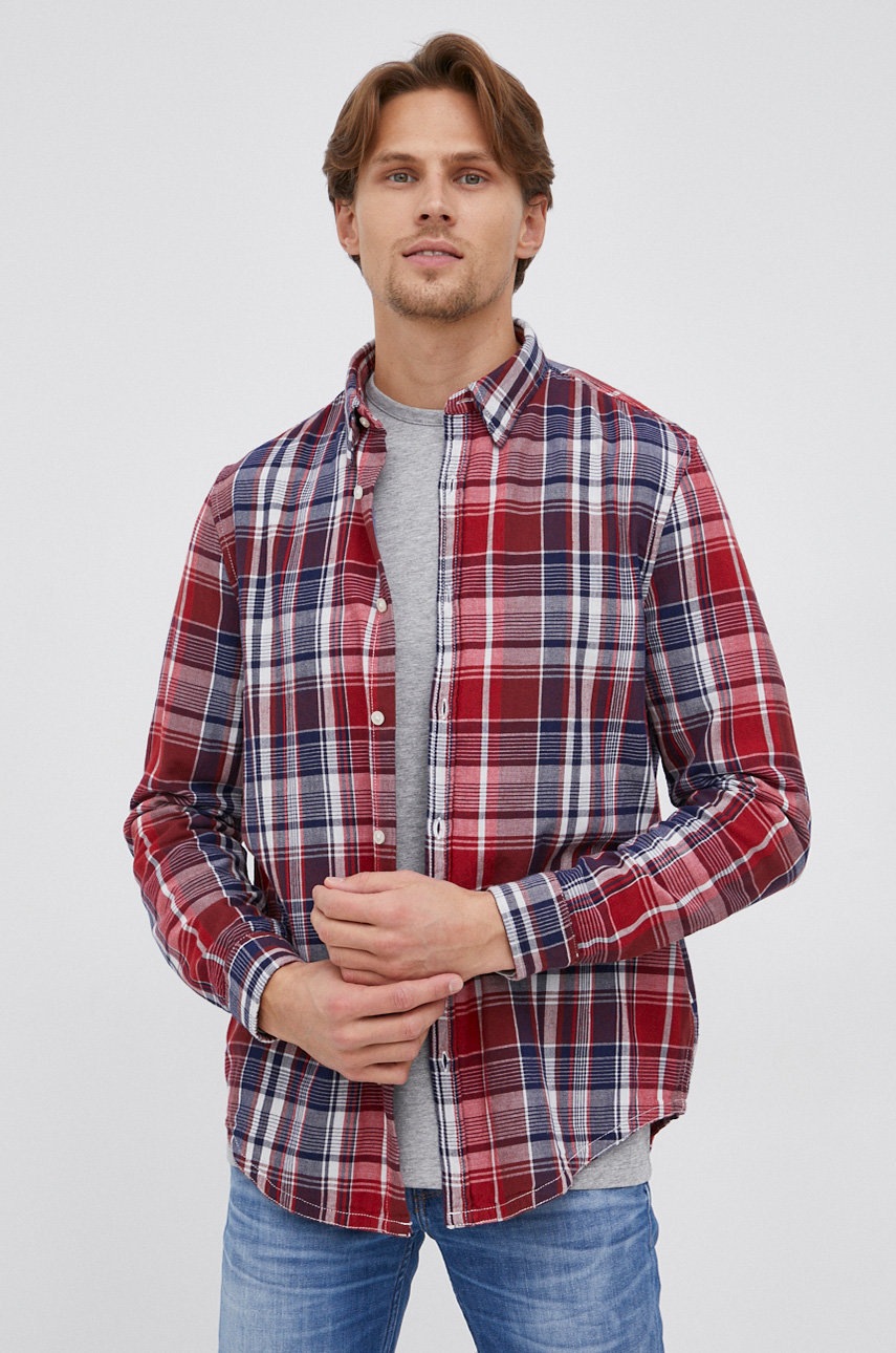 

Бавовняна сорочка Guess чоловіча колір червоний regular комір button-down
