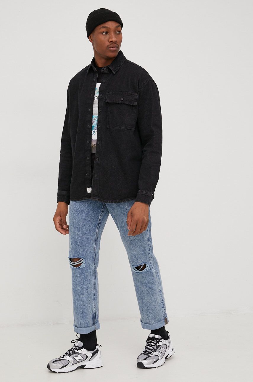 Only & Sons geaca jeans barbati, culoarea negru, oversize answear.ro