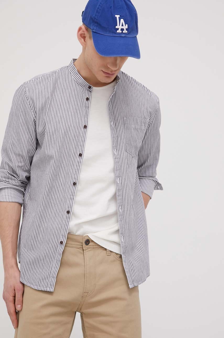 Tom tailor camasa din bumbac barbati, culoarea alb, cu guler stand-up, slim