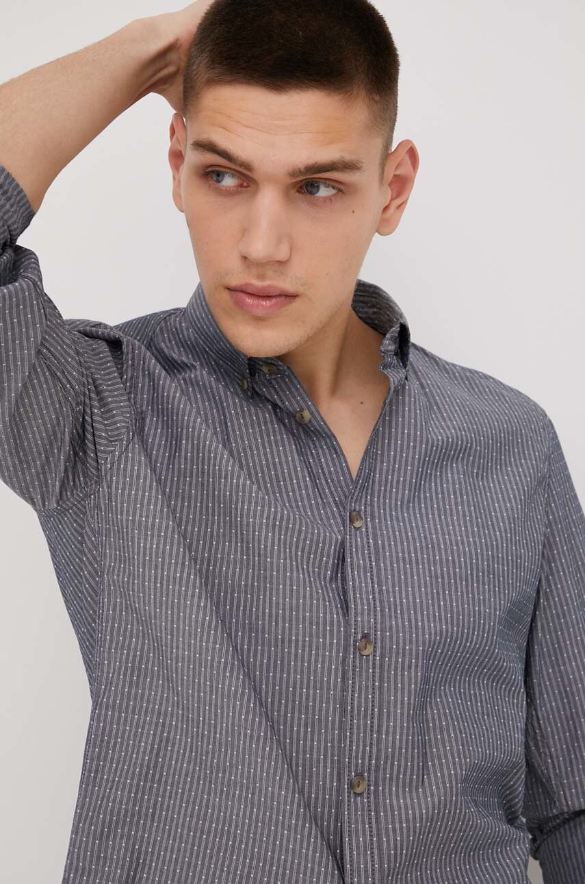 Tom tailor camasa din bumbac barbati, culoarea gri, cu guler button-down, slim