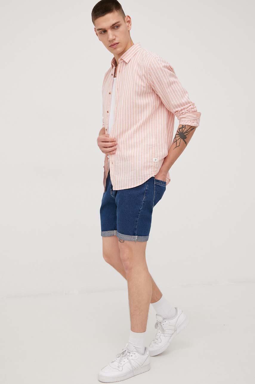 

Сорочка з льону Tom Tailor чоловіча колір помаранчевий slim класичний комір