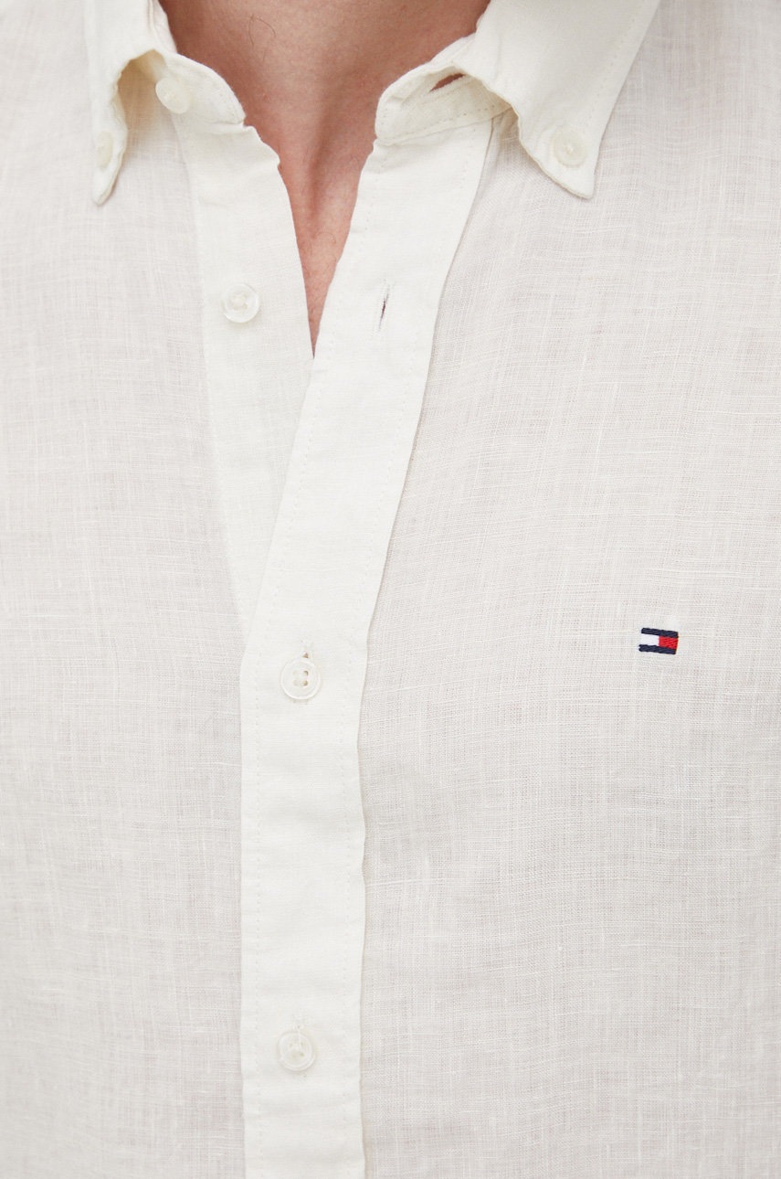 

Льняная рубашка Tommy Hilfiger мужская цвет бежевый regular воротник button-down