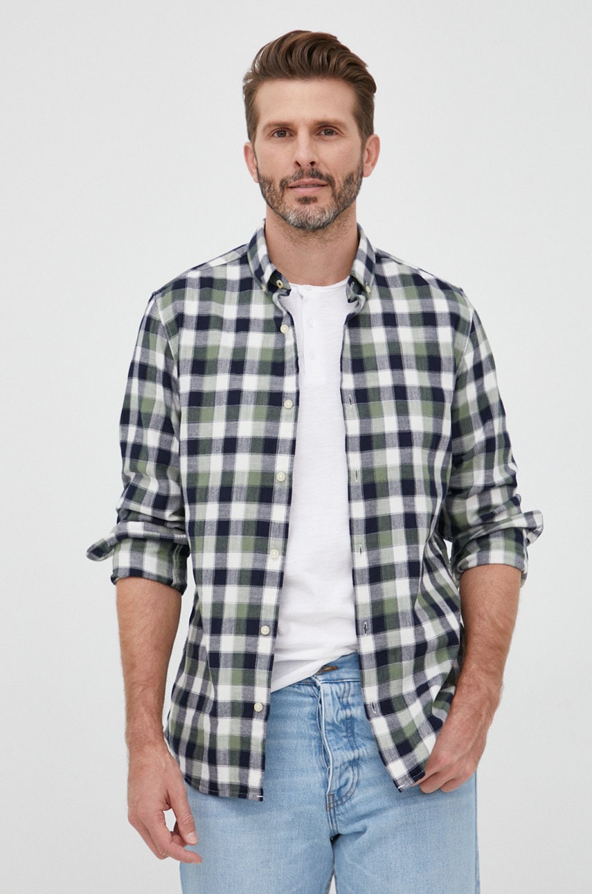 S.oliver camasa din bumbac barbati, culoarea verde, cu guler button-down, slim