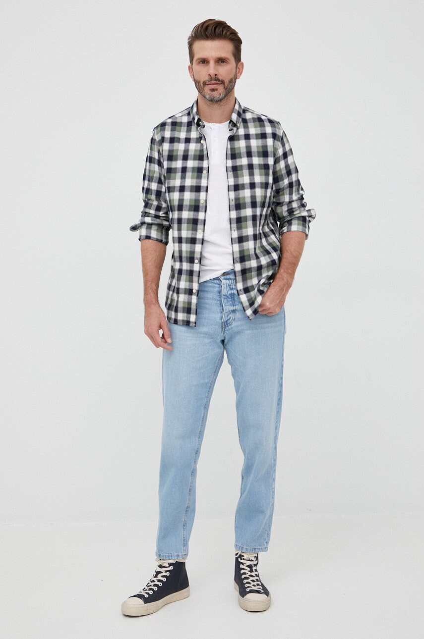 

Хлопковая рубашка .Oliver мужская цвет зелёный slim воротник button-down