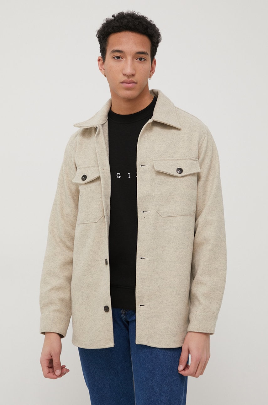 Jack & jones camasa barbati, culoarea gri, cu guler clasic, regular