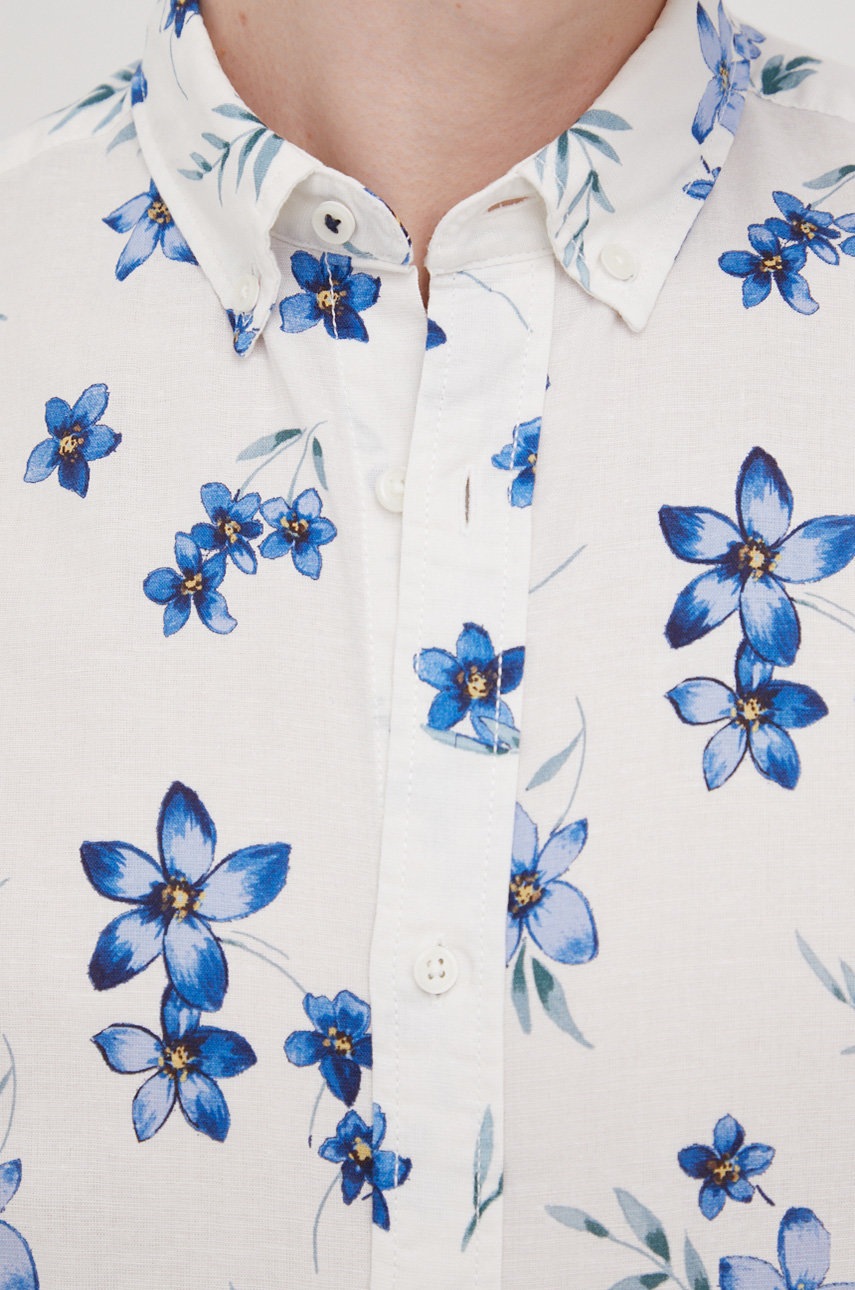 

Рубашка с примесью льна Premium by Jack&Jones мужская цвет белый slim воротник button-down