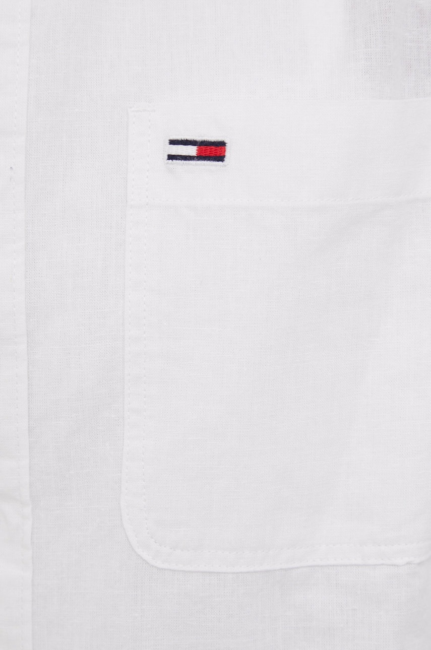 

Рубашка с примесью льна Tommy Jeans мужская цвет белый regular классический воротник