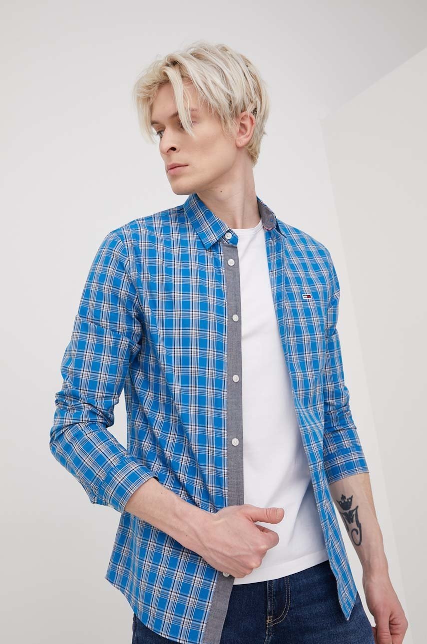 

Памучна риза Tommy Jeans мъжка със стандартна кройка с класическа яка, Син