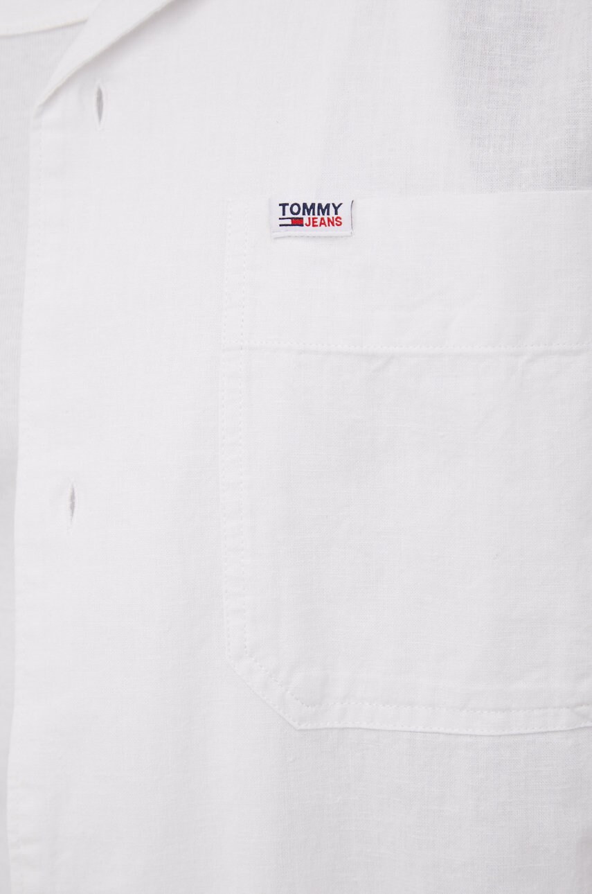 

Рубашка с примесью льна Tommy Jeans мужская цвет белый regular