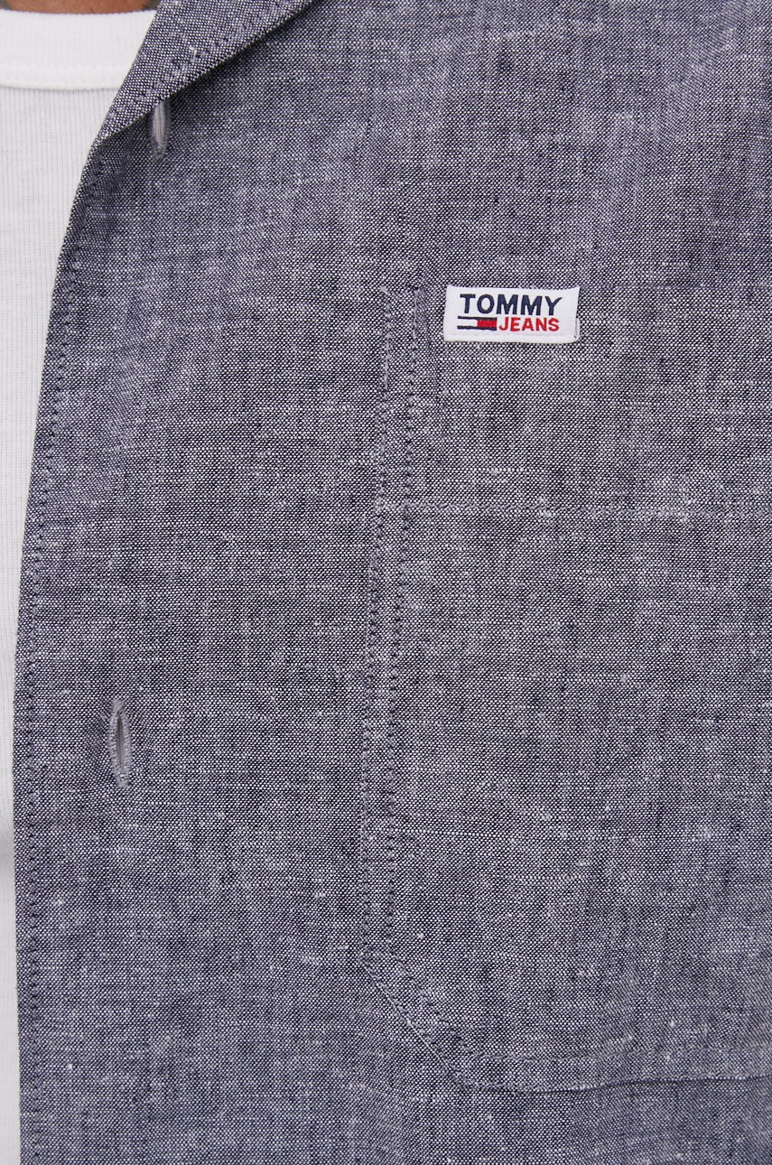 

Сорочка з домішкою льону Tommy Jeans чоловіча колір сірий regular