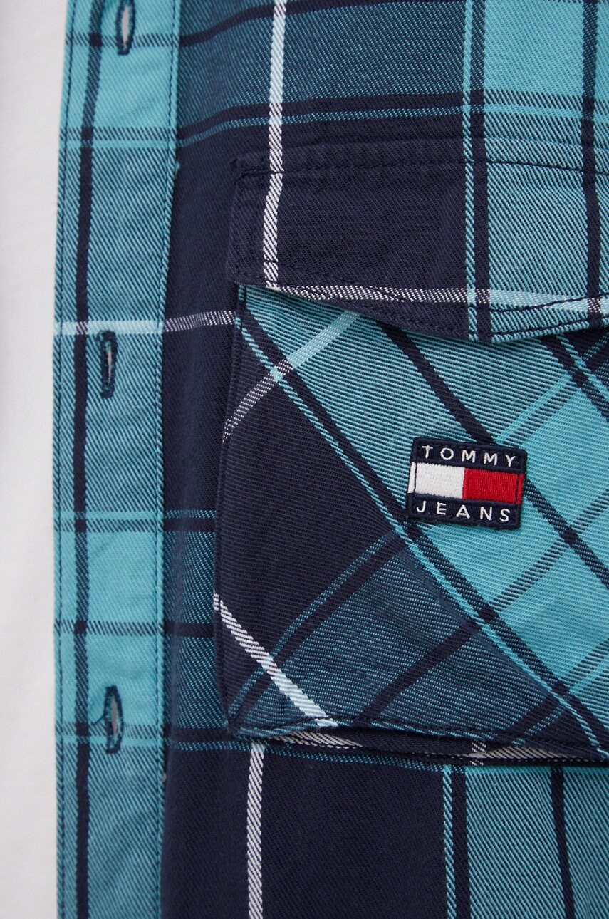 

Хлопковая рубашка Tommy Jeans мужская цвет синий relaxed итальянский воротник
