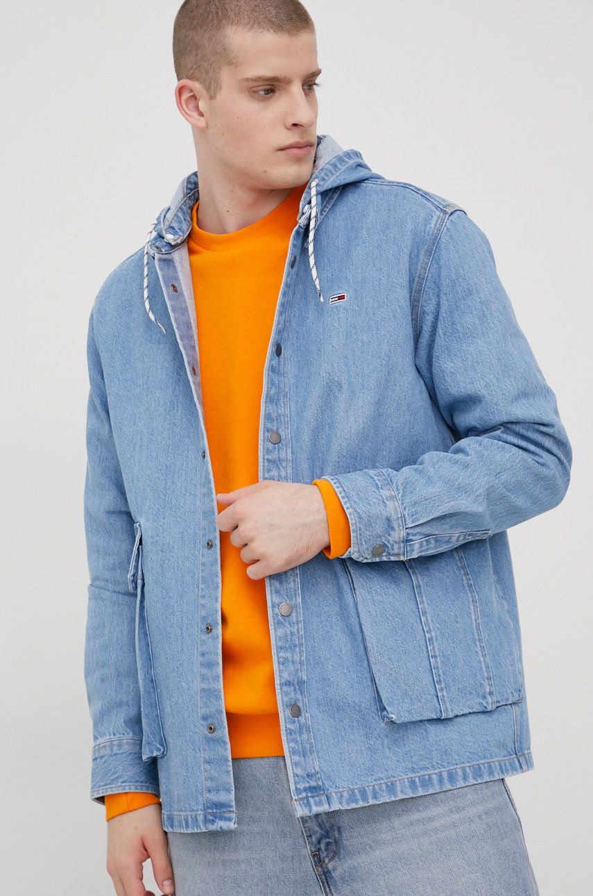 Džínová bunda Tommy Jeans pánská, přechodná, oversize - modrá -  100% Bavlna