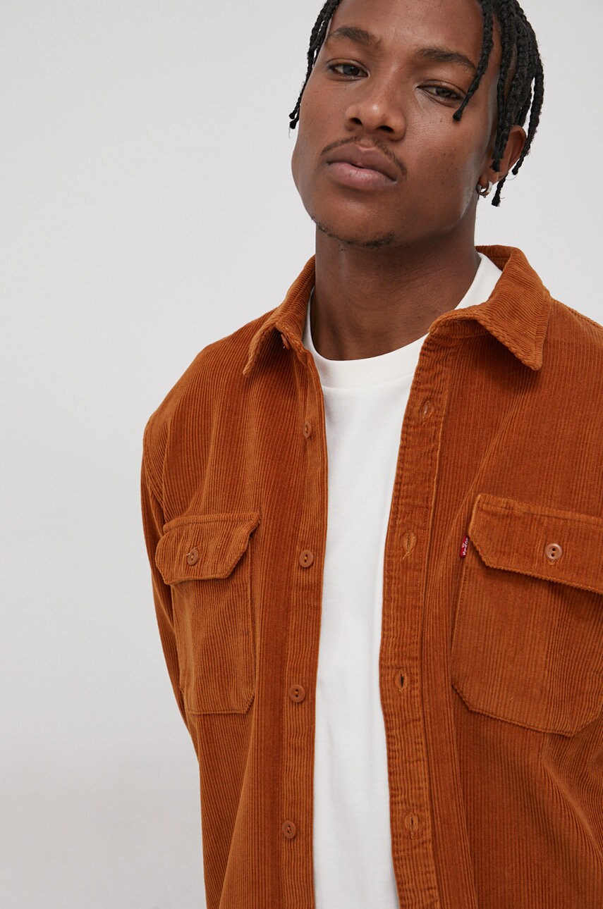 Levi's cămașă din velur bărbați, culoarea maro, cu guler clasic, relaxed