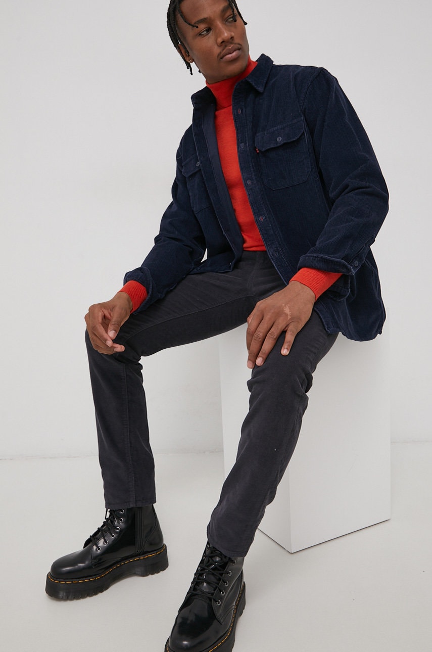 Levi's cămașă din velur bărbați, culoarea albastru marin, cu guler clasic, relaxed