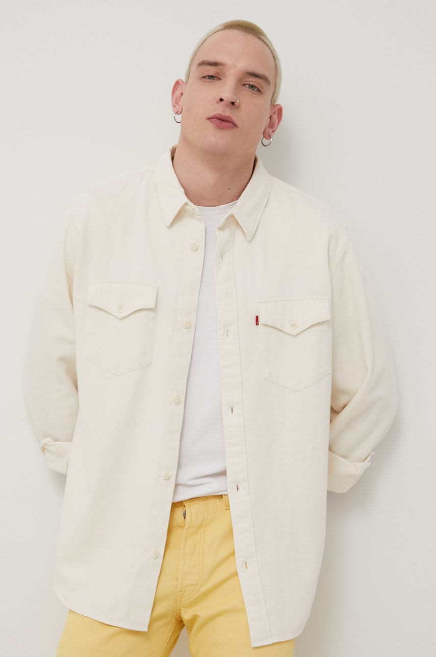 Levi's camasa barbati, culoarea bej, cu guler clasic, relaxed