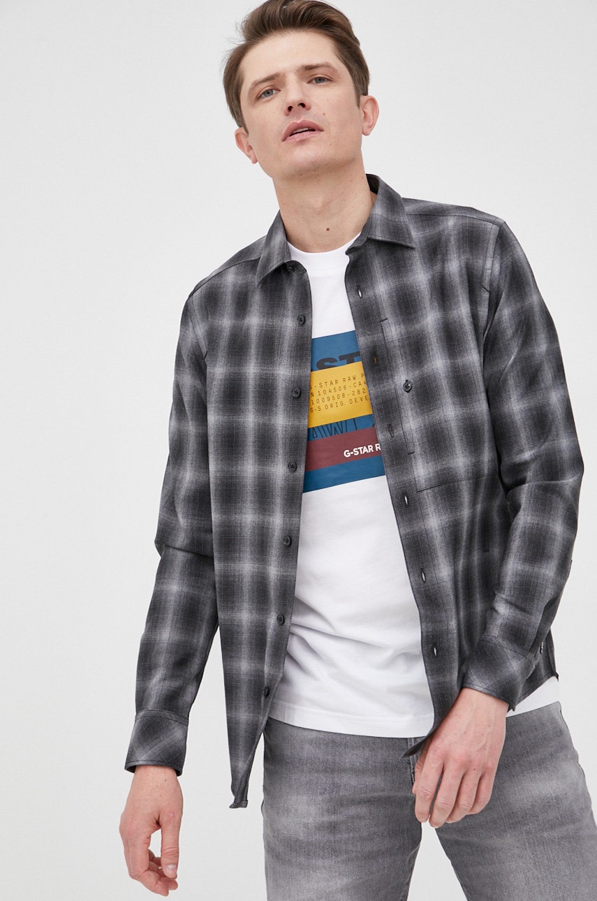 

Вълнена риза G-Star Raw мъжка в сиво със стандартна кройка с класическа яка, Сив