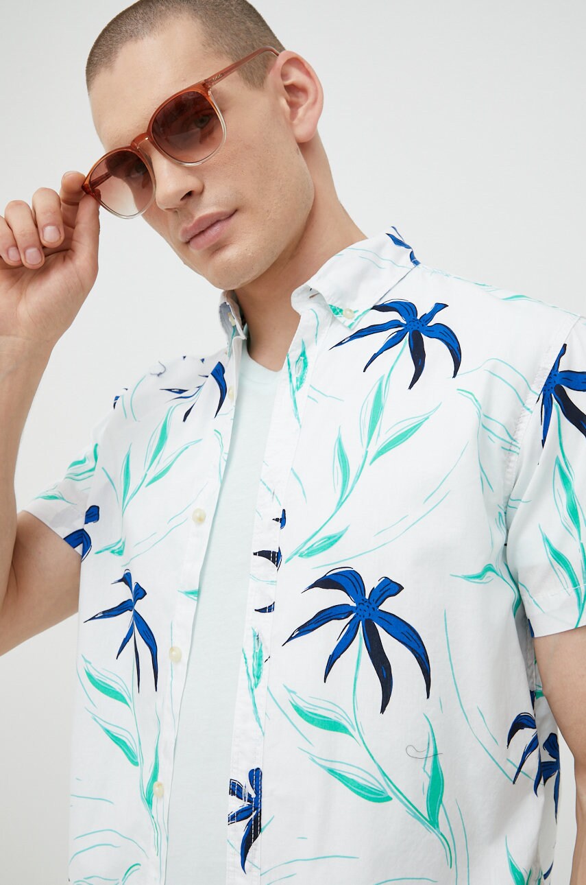 Produkt by jack & jones camasa din bumbac barbati, culoarea alb, cu guler button-down, regular