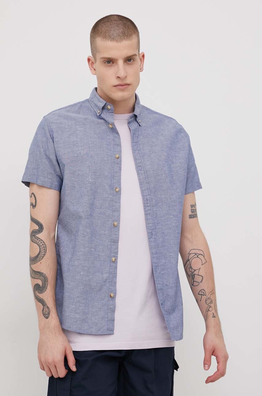 Produkt by jack & jones camasa din amestec de in barbati, culoarea violet, cu guler button-down, regular