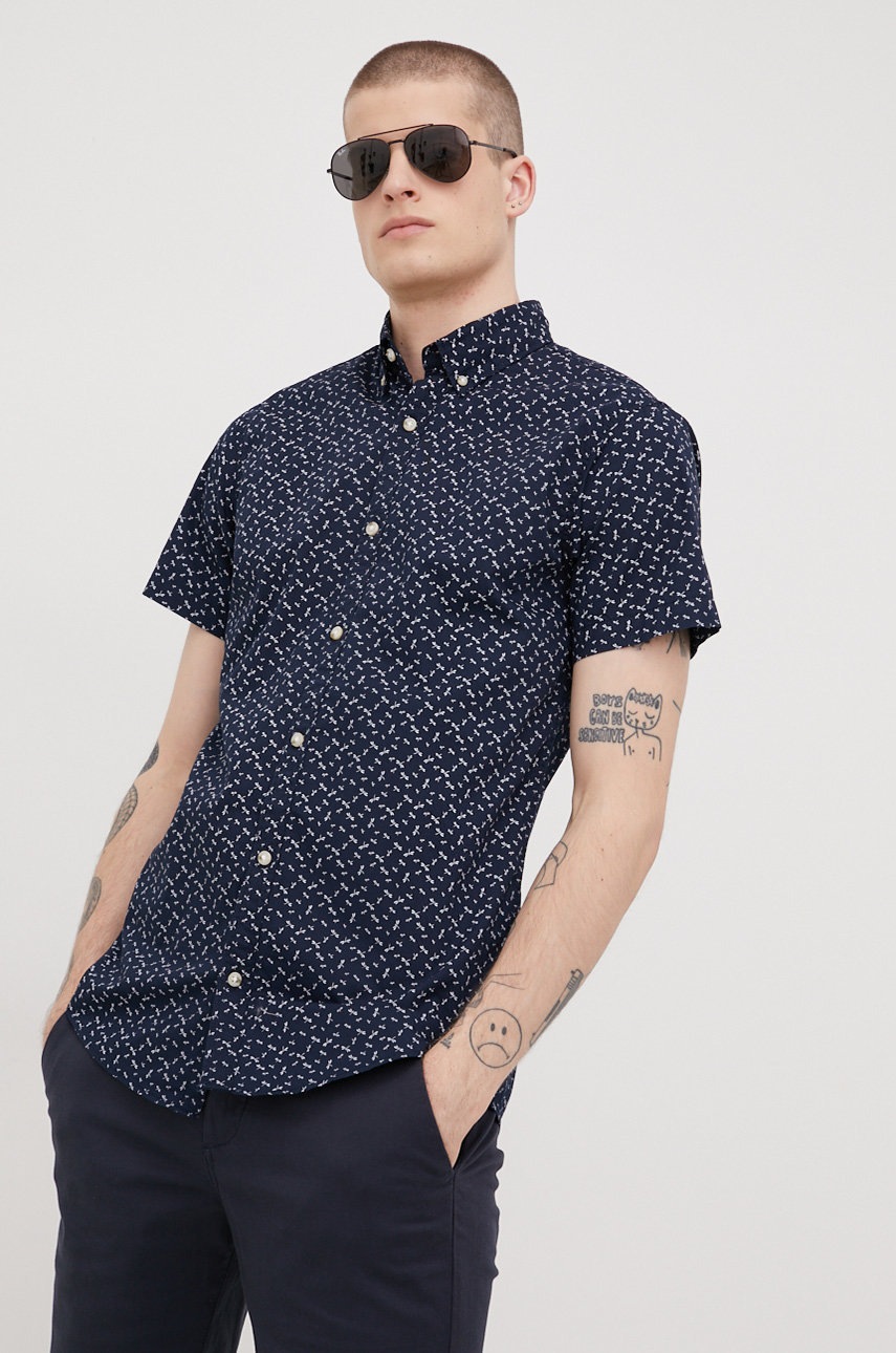 

Памучна риза Produkt by Jack & Jones мъжка в тъмносиньо със стандартна кройка с яка с копче, Тъмносин