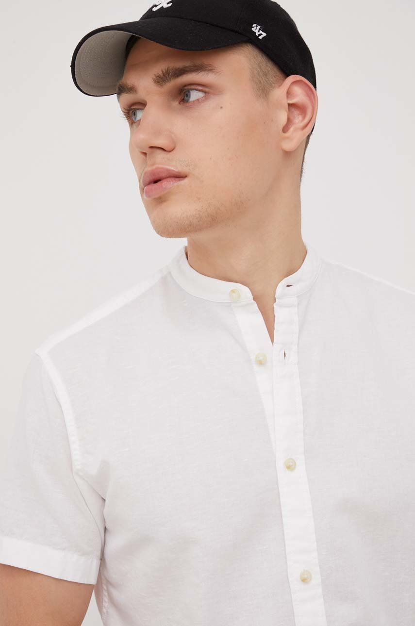 

Риза с лен Produkt by Jack & Jones мъжка в бяло със стандартна кройка с права яка, Бял