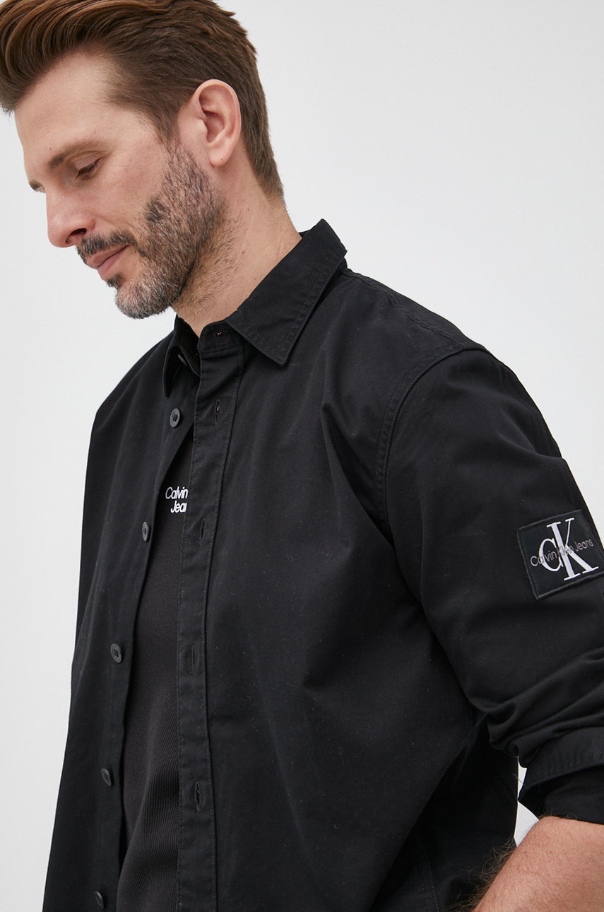 

Риза Calvin Klein Jeans мъжка в черно със стандартна кройка с класическа яка, Черен