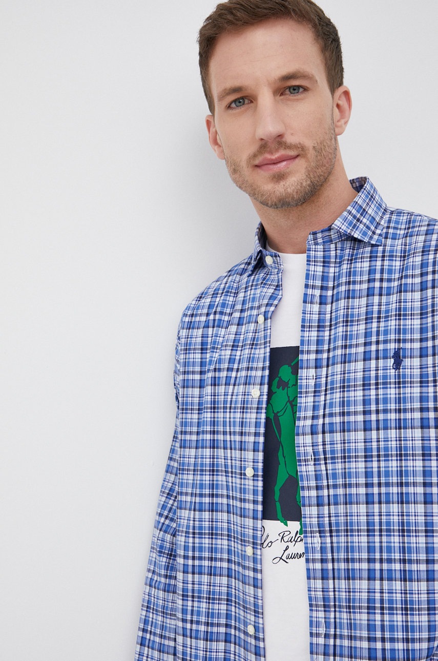 

Риза Polo Ralph Lauren мъжка със стандартна кройка с класическа яка, Син