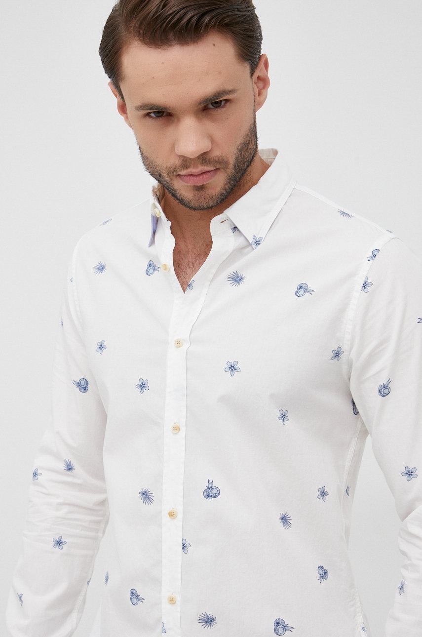 

Памучна риза Scotch & Soda мъжка в бяло с кройка по тялото с класическа яка, Бял