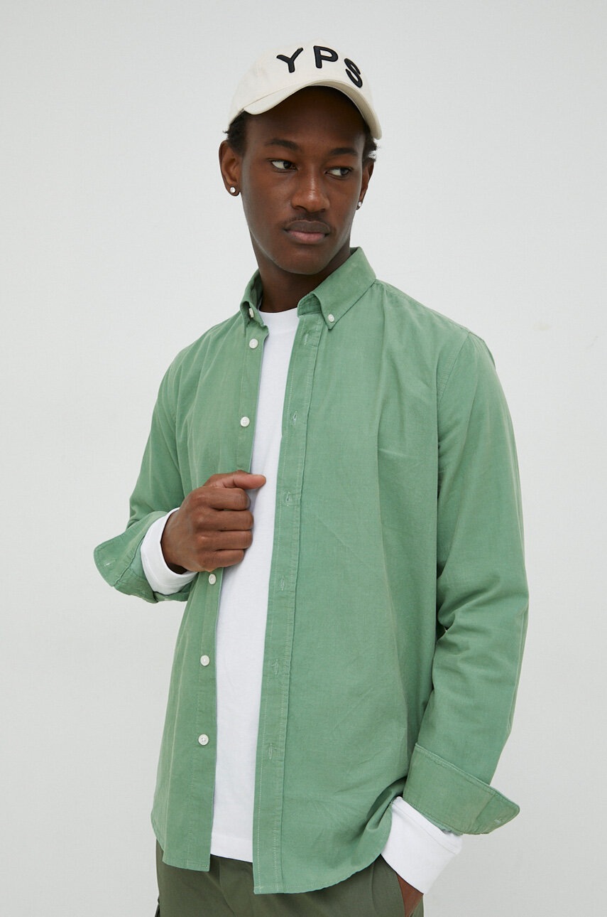

Хлопковая рубашка Samsoe Samsoe мужская цвет зелёный regular воротник button-down