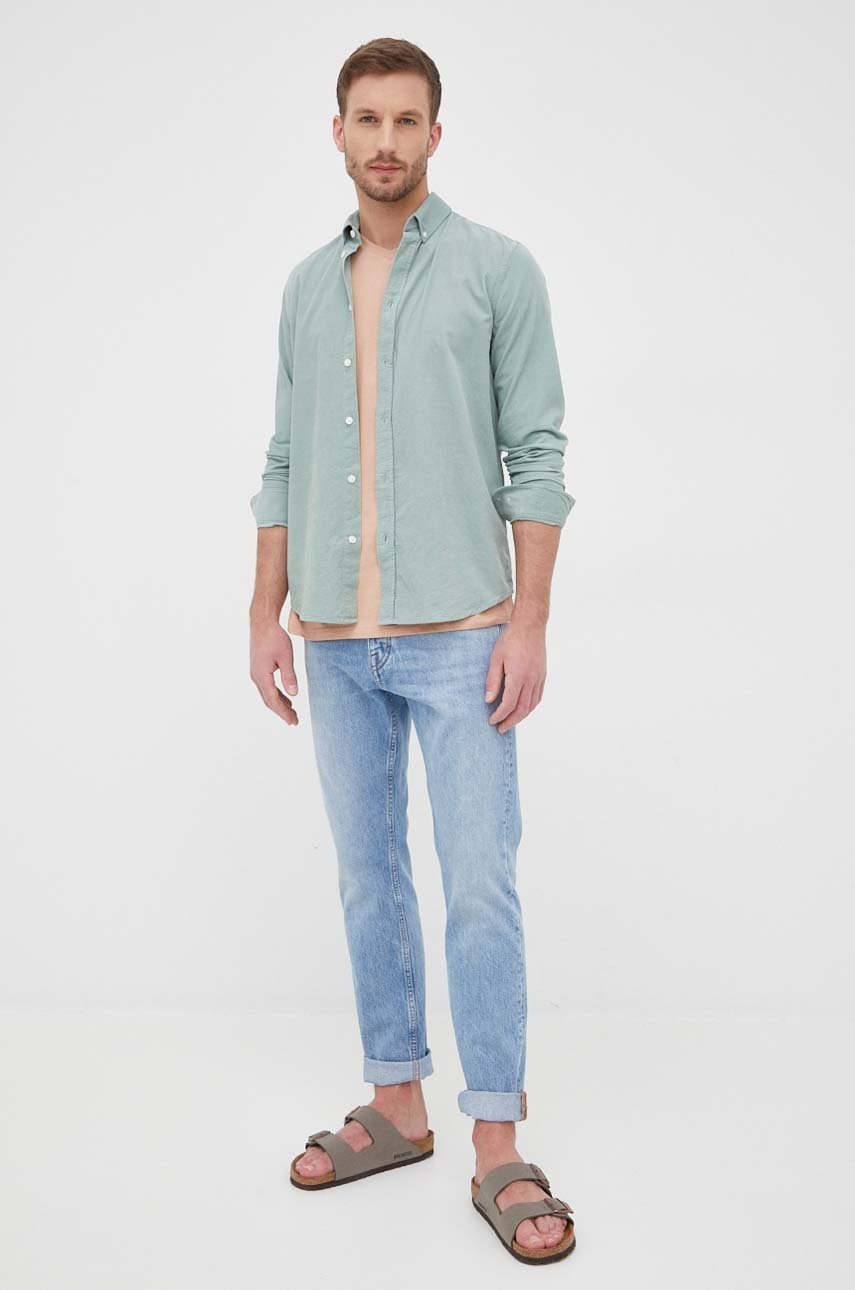 

Бавовняна сорочка Samsoe Samsoe чоловіча колір зелений regular комір button-down