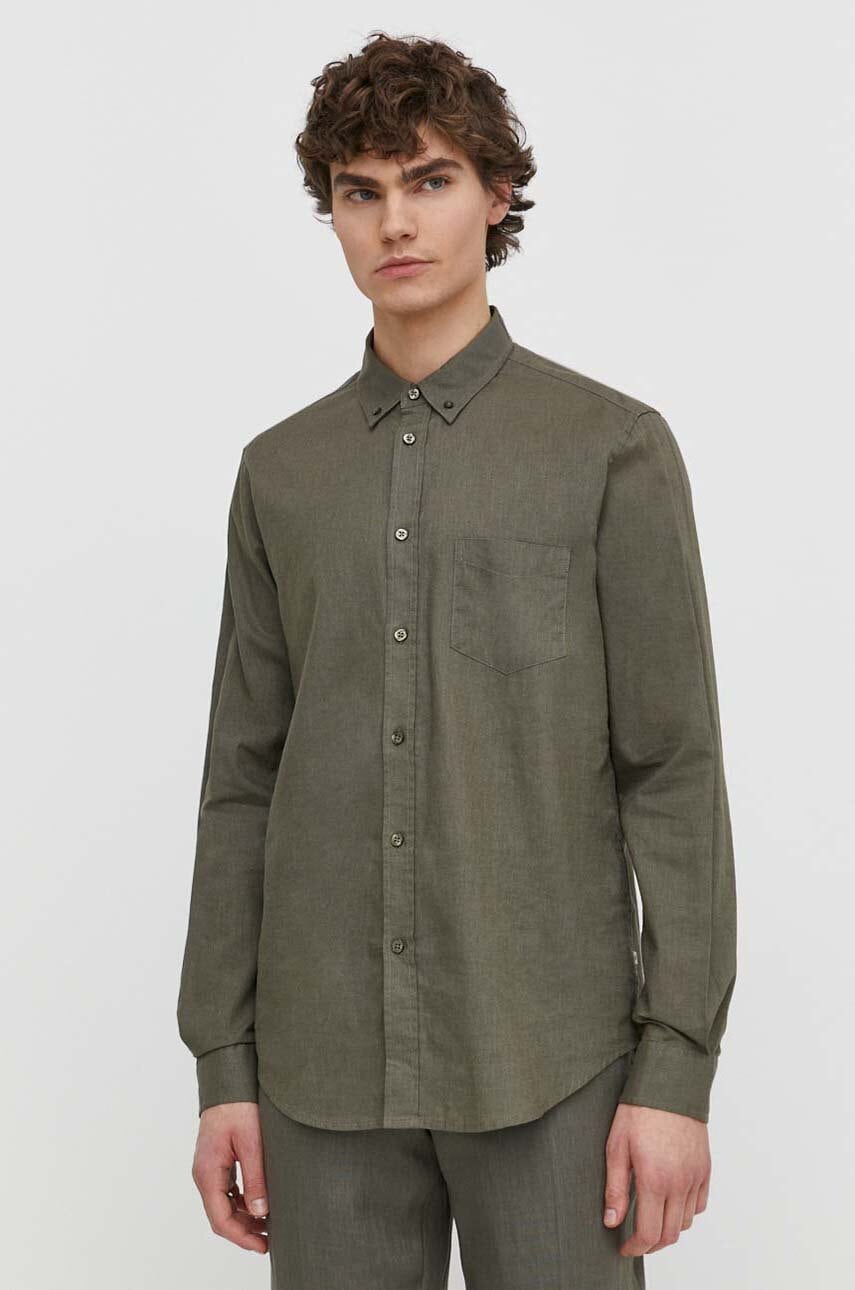 Samsoe Samsoe camasa de in barbati, culoarea verde, cu guler button-down, regular