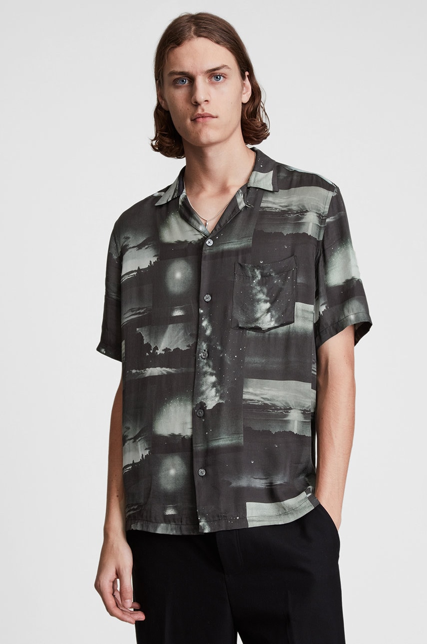 

Риза AllSaints мъжка в черно със стандартна кройка с класическа яка, Черен