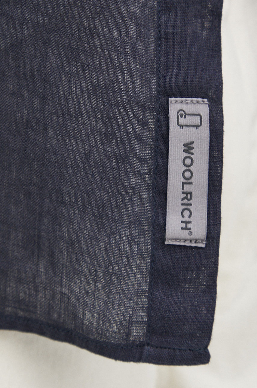 

Льняная рубашка Woolrich мужская цвет синий regular со стойкой