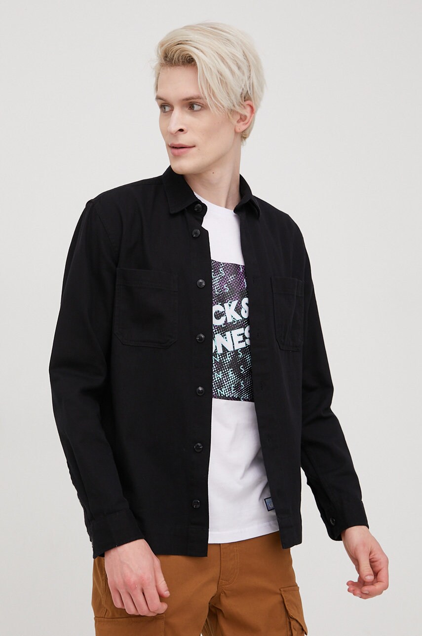 Premium by jack&jones camasa din amestec de in barbati, culoarea negru, cu guler clasic, regular