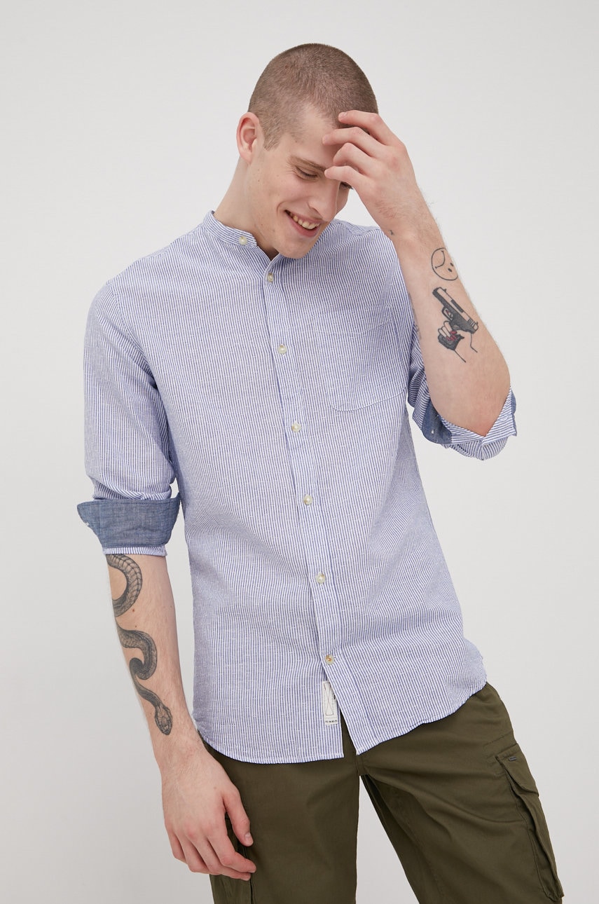 Premium by jack&jones camasa din amestec de in barbati, cu guler stand-up, slim