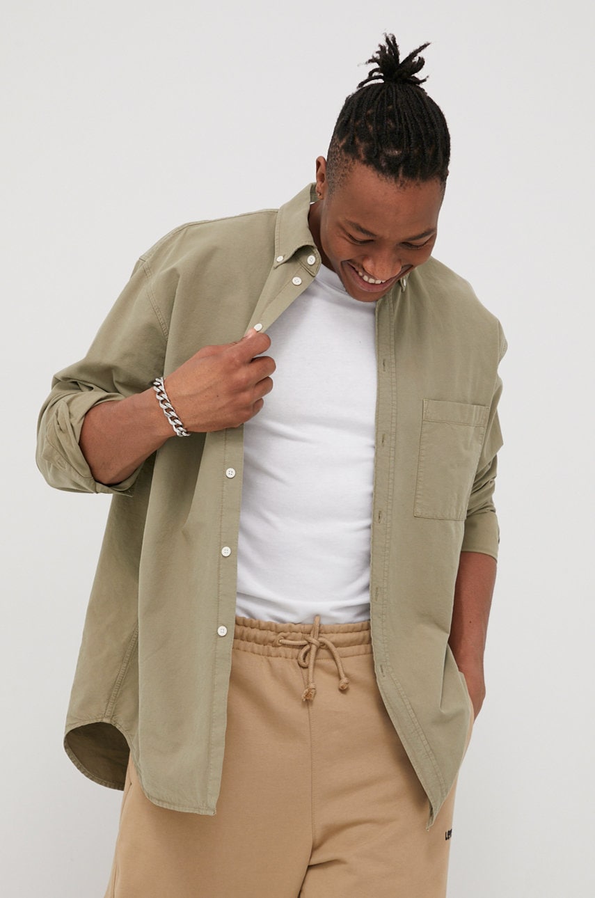 Dr. denim camasa din bumbac barbati, culoarea verde, cu guler button-down, regular