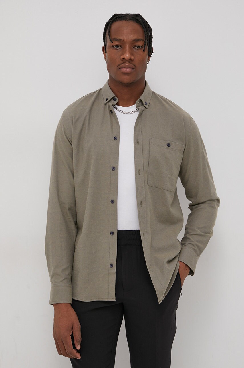 Bruuns bazaar cash laurent bărbați, culoarea verde, cu guler button-down, regular