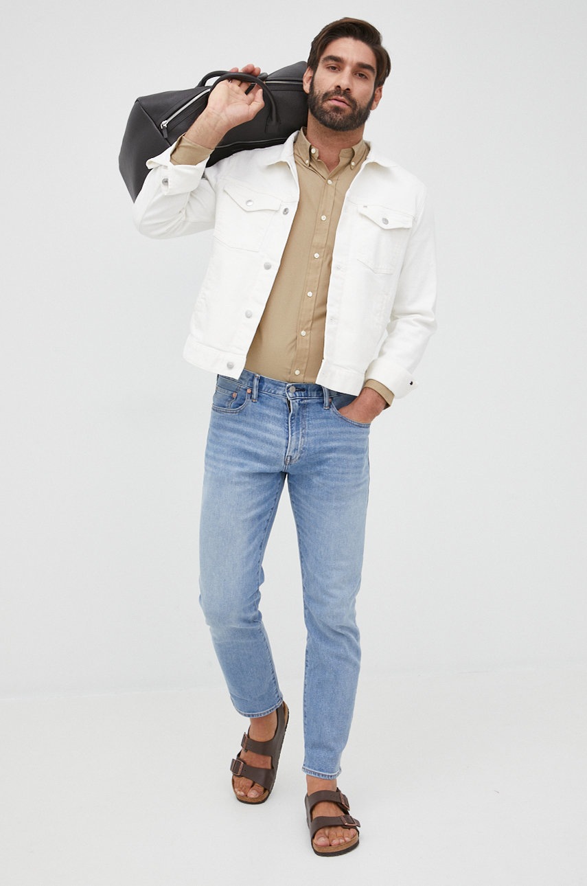 

Сорочка Polo Ralph Lauren чоловіча колір бежевий slim комір button-down