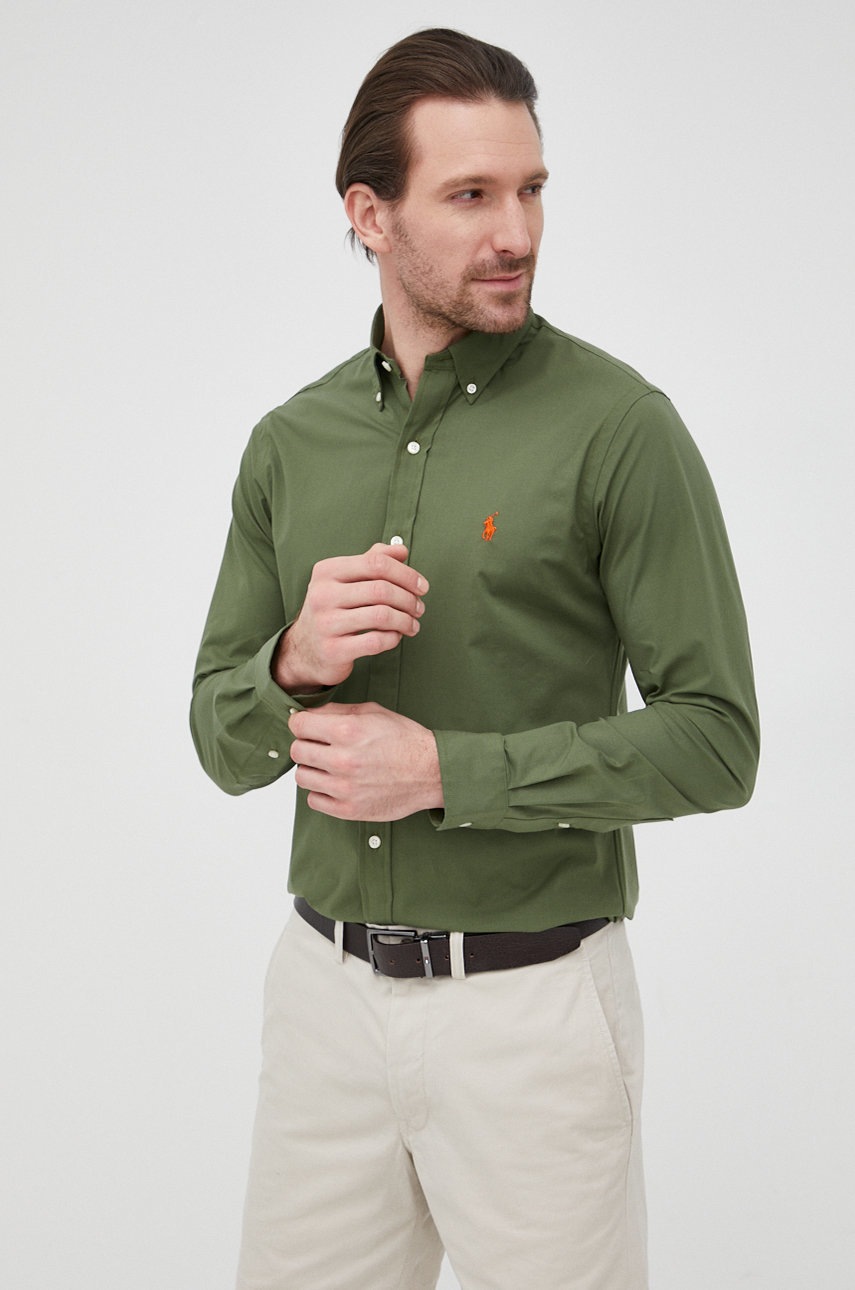 

Риза Polo Ralph Lauren мъжка в зелено с кройка по тялото с яка с копче, Зелен