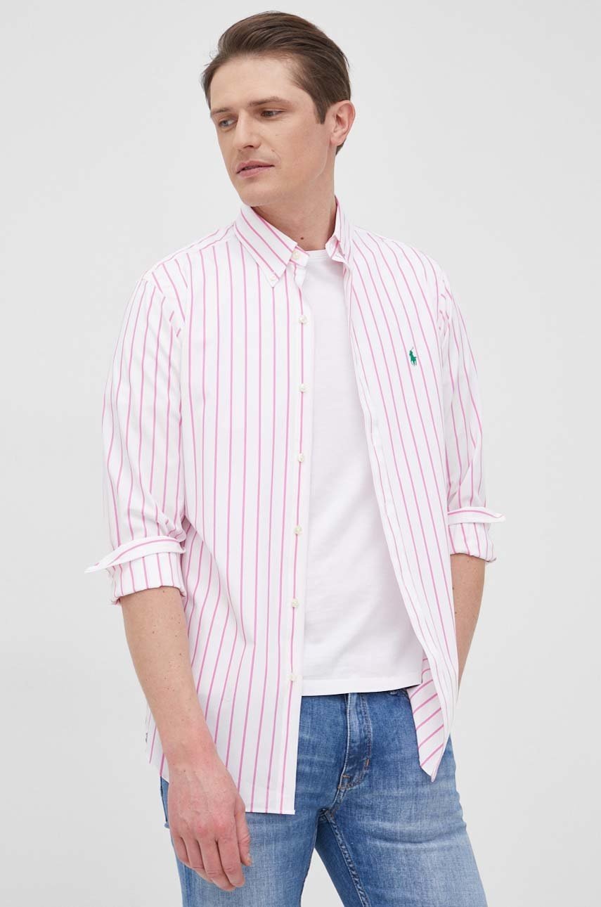 

Риза Polo Ralph Lauren мъжка в розово със стандартна кройка с яка с копче, Розов