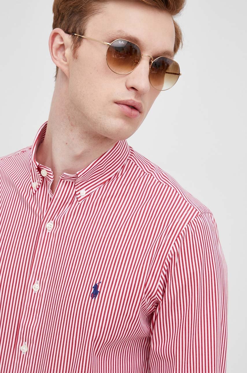 

Риза Polo Ralph Lauren мъжка в червено с кройка по тялото с яка с копче, Червен