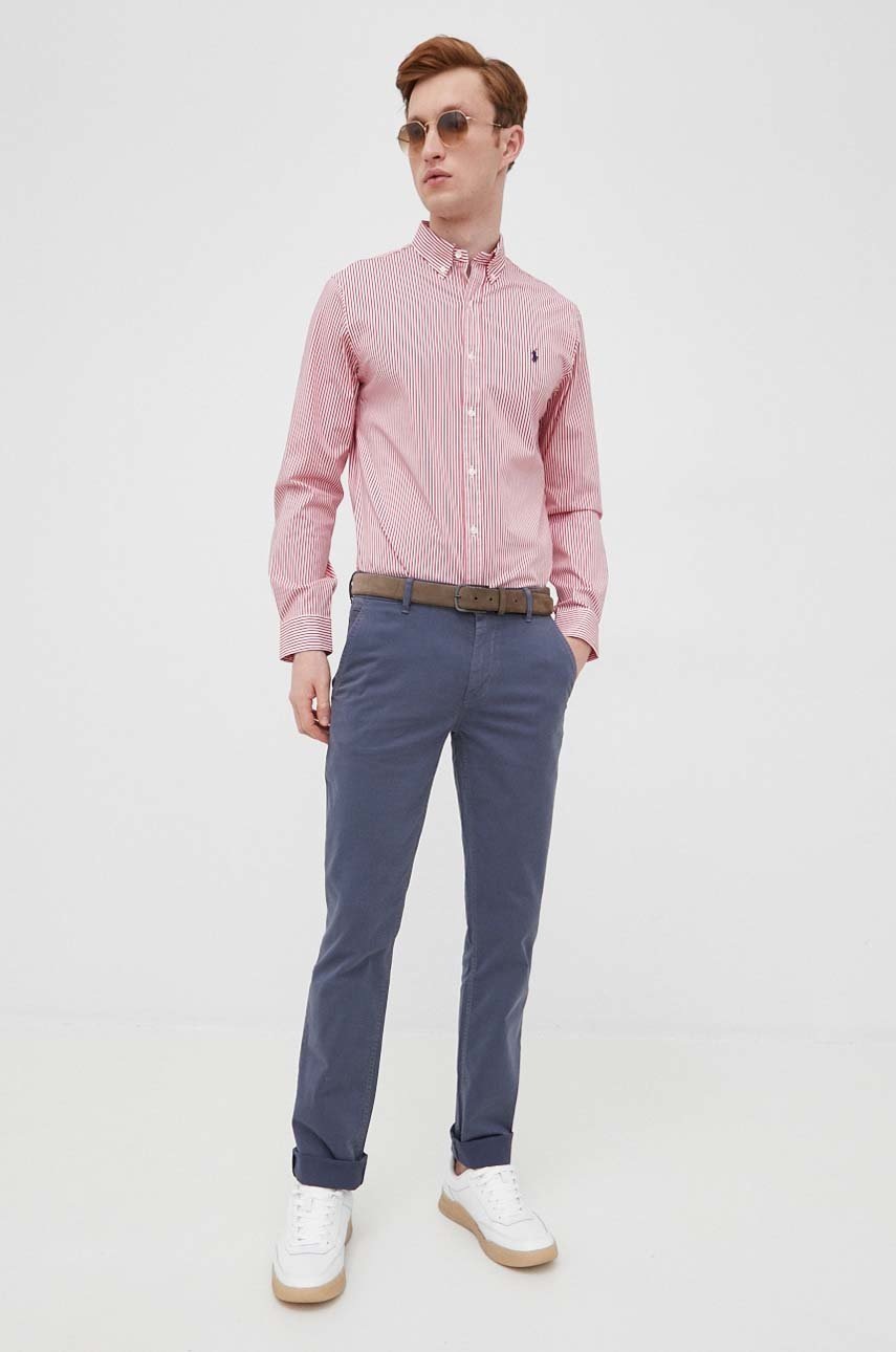 

Рубашка Polo Ralph Lauren мужская цвет красный slim воротник button-down